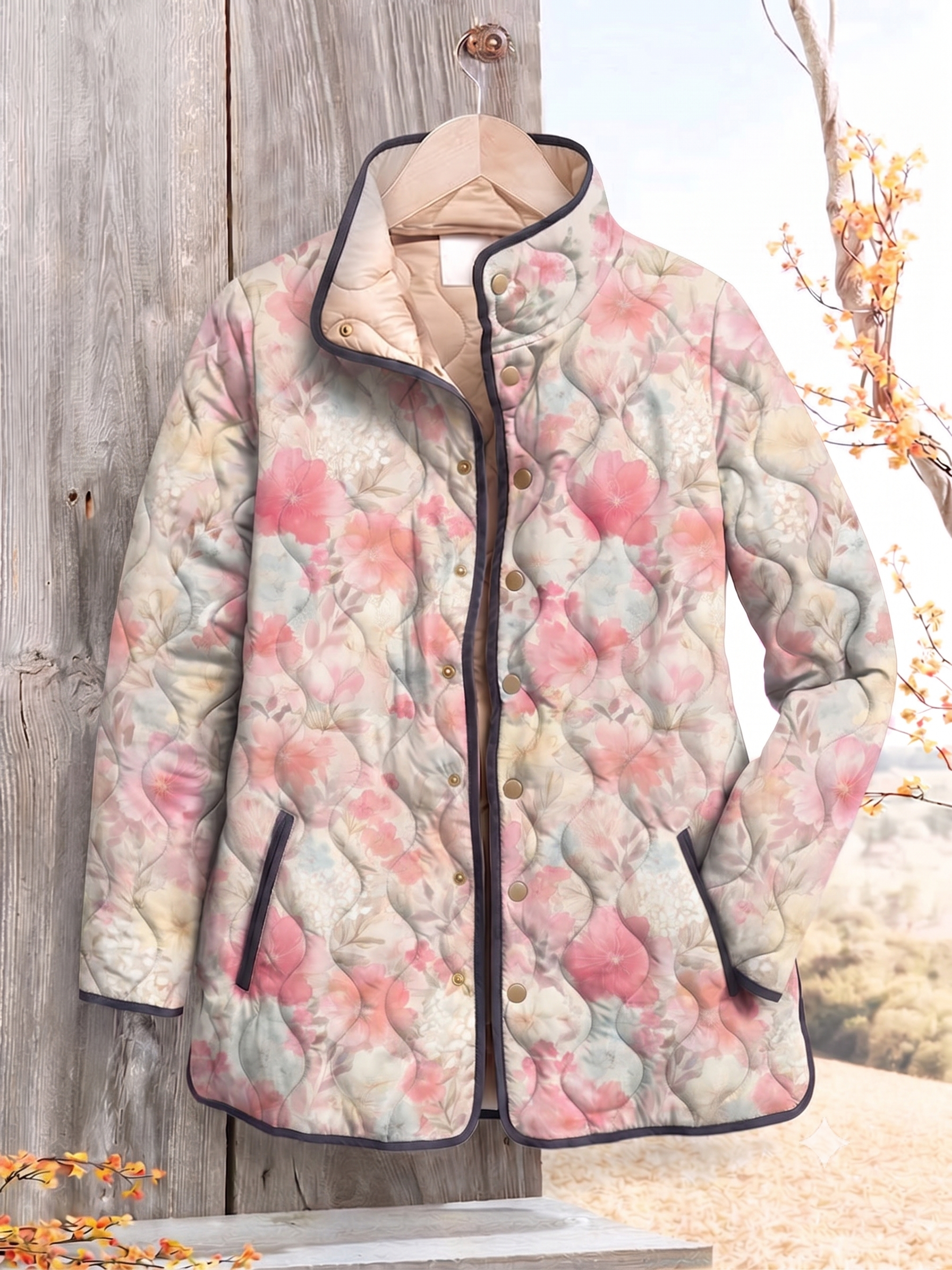 Beige Pink Floral / 3XL